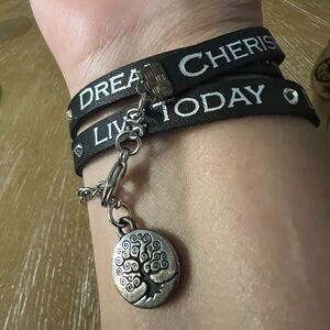 Cherish Yesterday. Live Today. Dream Tomorrow. Black Bracelet With White Letters